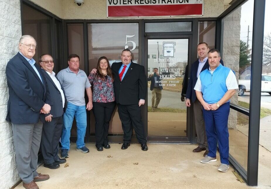 Mitch Denham was accompanied by his wife Jenine, friends and mentors when he filed for this year's election for Kent Co. Levy Court, 6th District (photo provided by Mitch Denham)