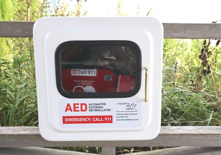 A lifesaving automated external defibrillator (AED) installed at the pavilion on Maryland Avenue and the boardwalk in downtown Rehoboth Beach. Image courtesy WGMD/Alan Henney
