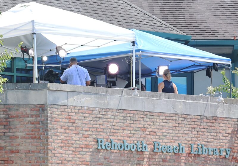 National media at Rehoboth Beach Library during a Biden visit. Image courtesy WGMD/Alan Henney
