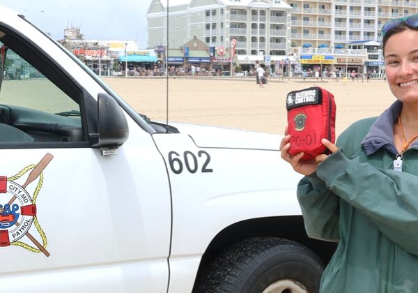 Katie Greiser is the surf beach facilitator crew chief and the first responder to arrive at the emergency. That is where she used the stop-the-bleed kit. Image courtesy WGMD/Alan Henney
