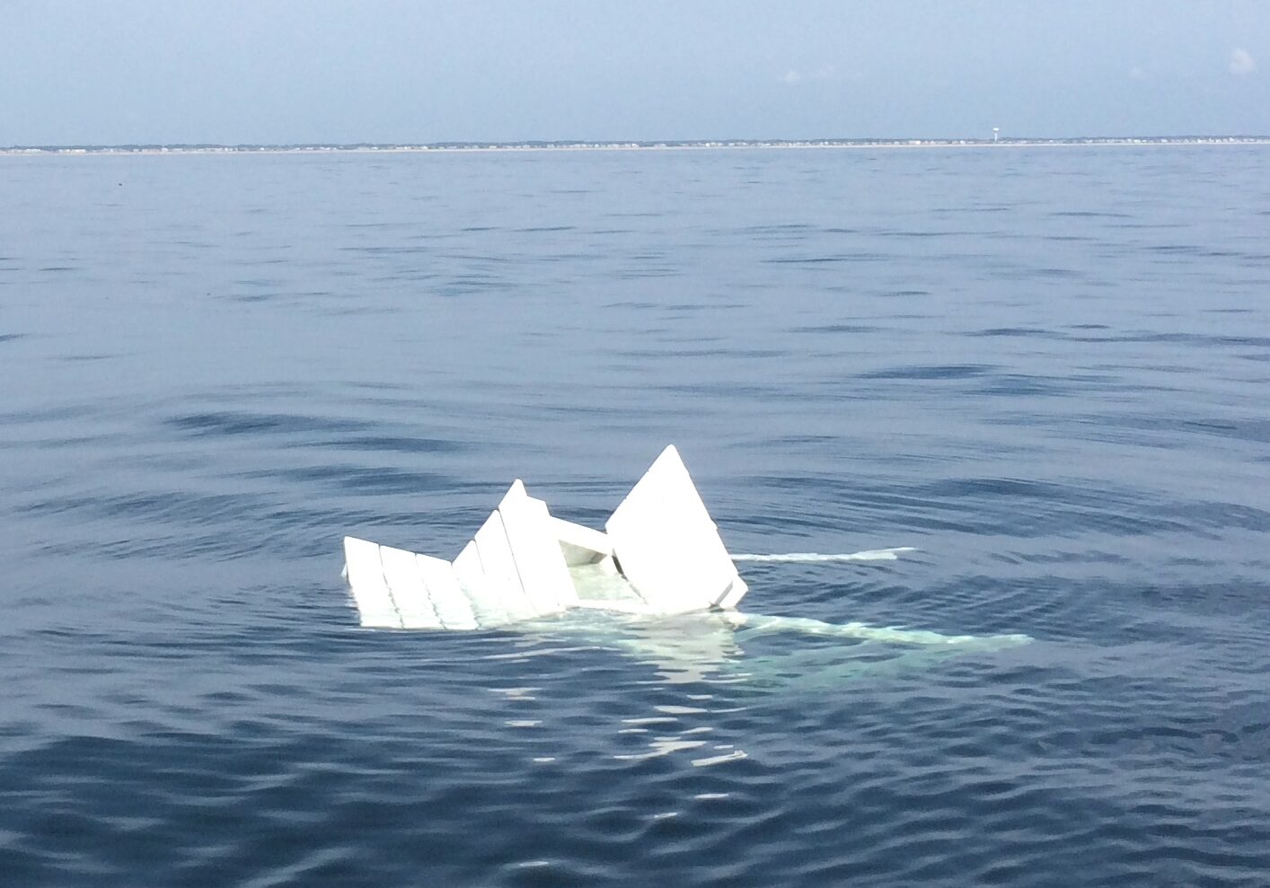 Spotted on Sunday morning about 2 to 3 miles off shore of Fenwick Island.  Rich King passed the GPS numbers to the Coast Guard. Photo by Bill Anderson 