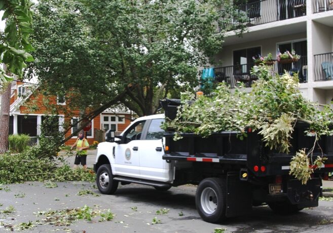 Rehoboth Beach street crews spent much of the day removing storm debris. Image courtesy WGMD/Alan Henney