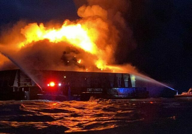 Memorial Fire Company Station 89 was among local fire companies that responded to a barge fire near Delaware Bay early Monday (photo courtesy of Memorial Fire Company Station 89, Slaughter Beach)