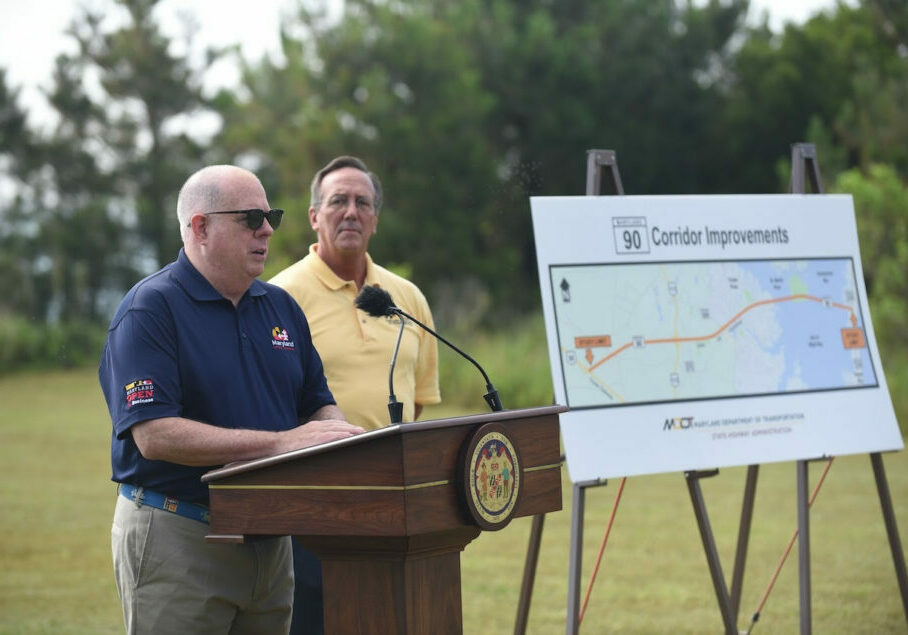 Governor Larry Hogan and Maryland Transportation Secretary James Ports Jr. spoke near Ocean City Monday (photo courtesy of Governor Larry Hogan's Office)